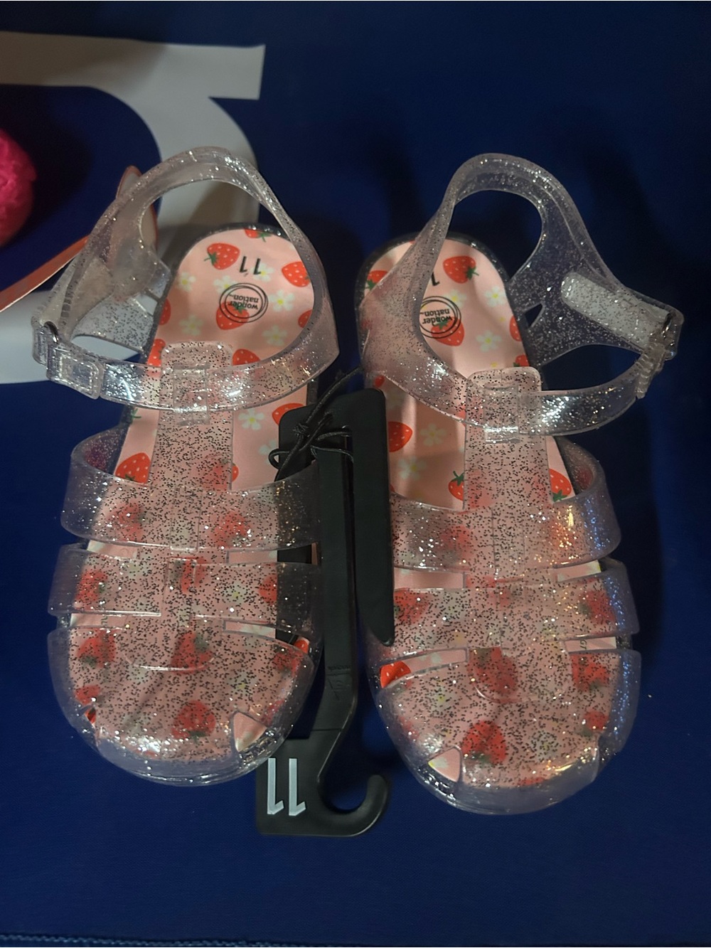 Kids Clear Glitter Jelly Sandals with Strawberry Insole - Brand